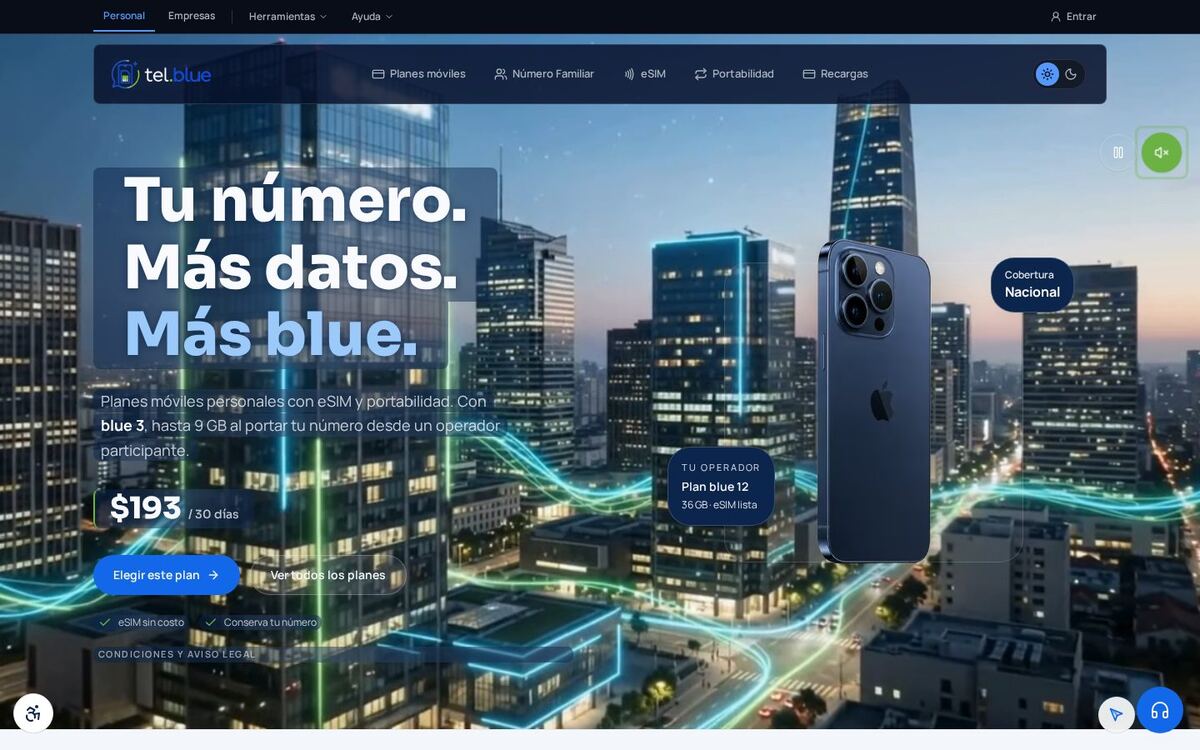 tel.blue — sitio web real