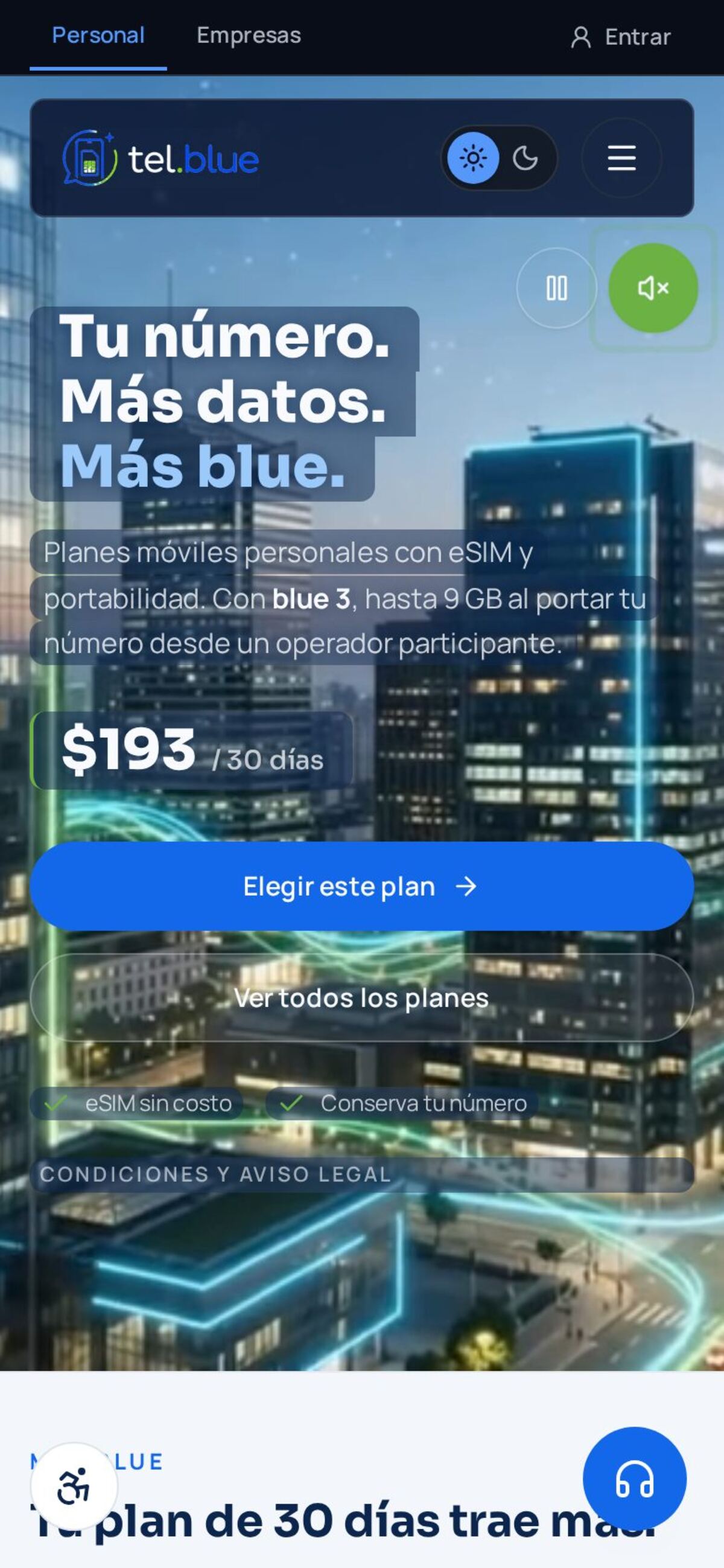 tel.blue — versión móvil real